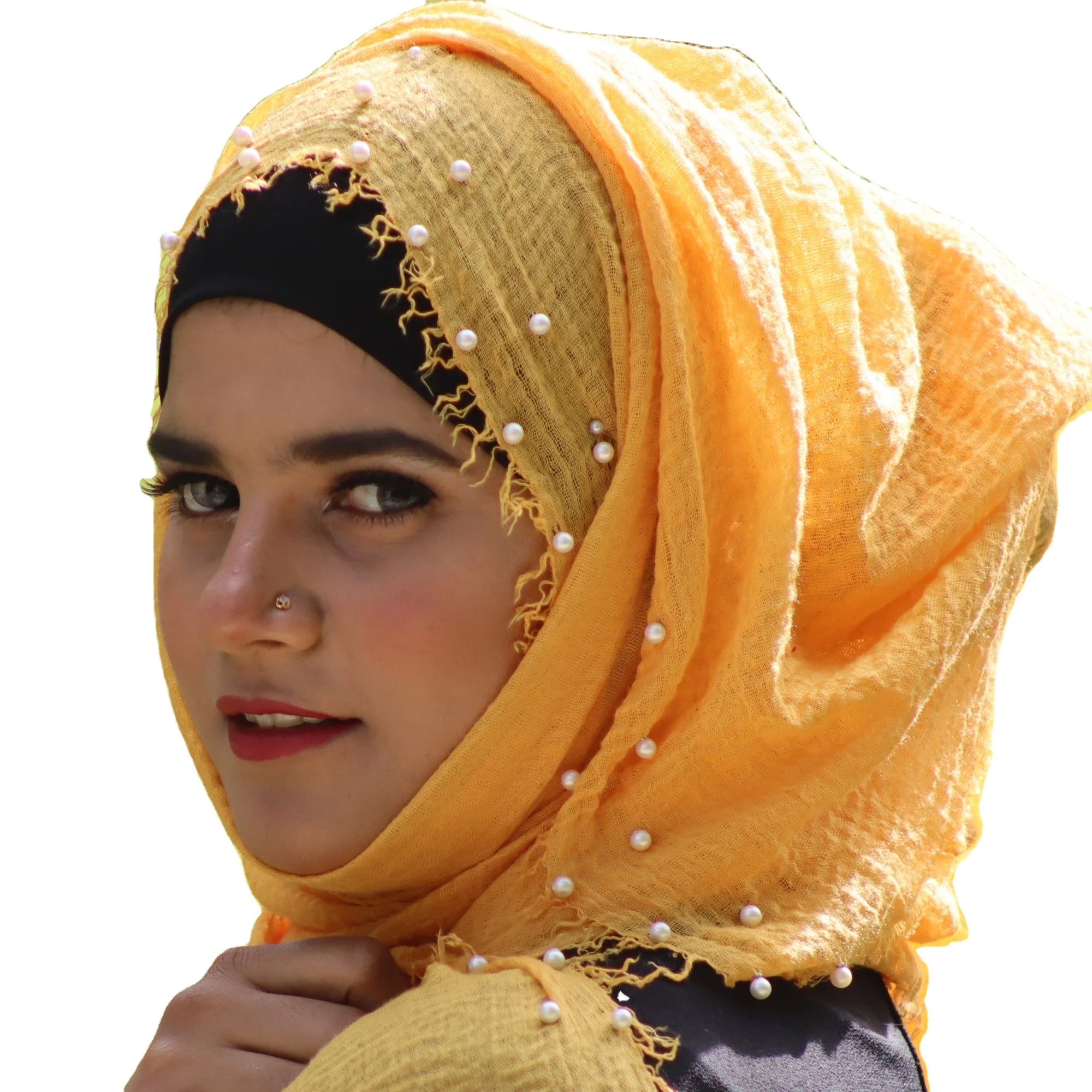 Hot Sale Fashion Pleated Shawl Hijab Scarf for Muslim Women 55 Colors Crinkle Cotton Hijabs with Pearls for Spring