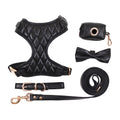 Custom Adjustable Luxury No Pull Black PU Leather Puppy Dog Harness Set Wholesale Pet Supplies