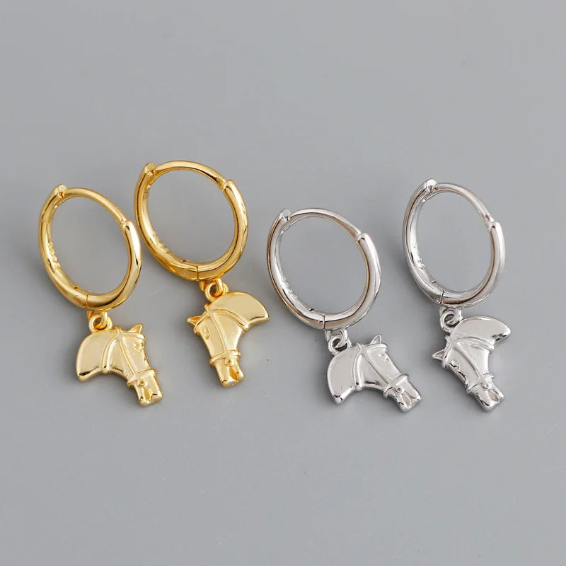 New Classic Simple Design 925 Sterling Silver Horse Charm Pendant Drop Animal Earrings for Women