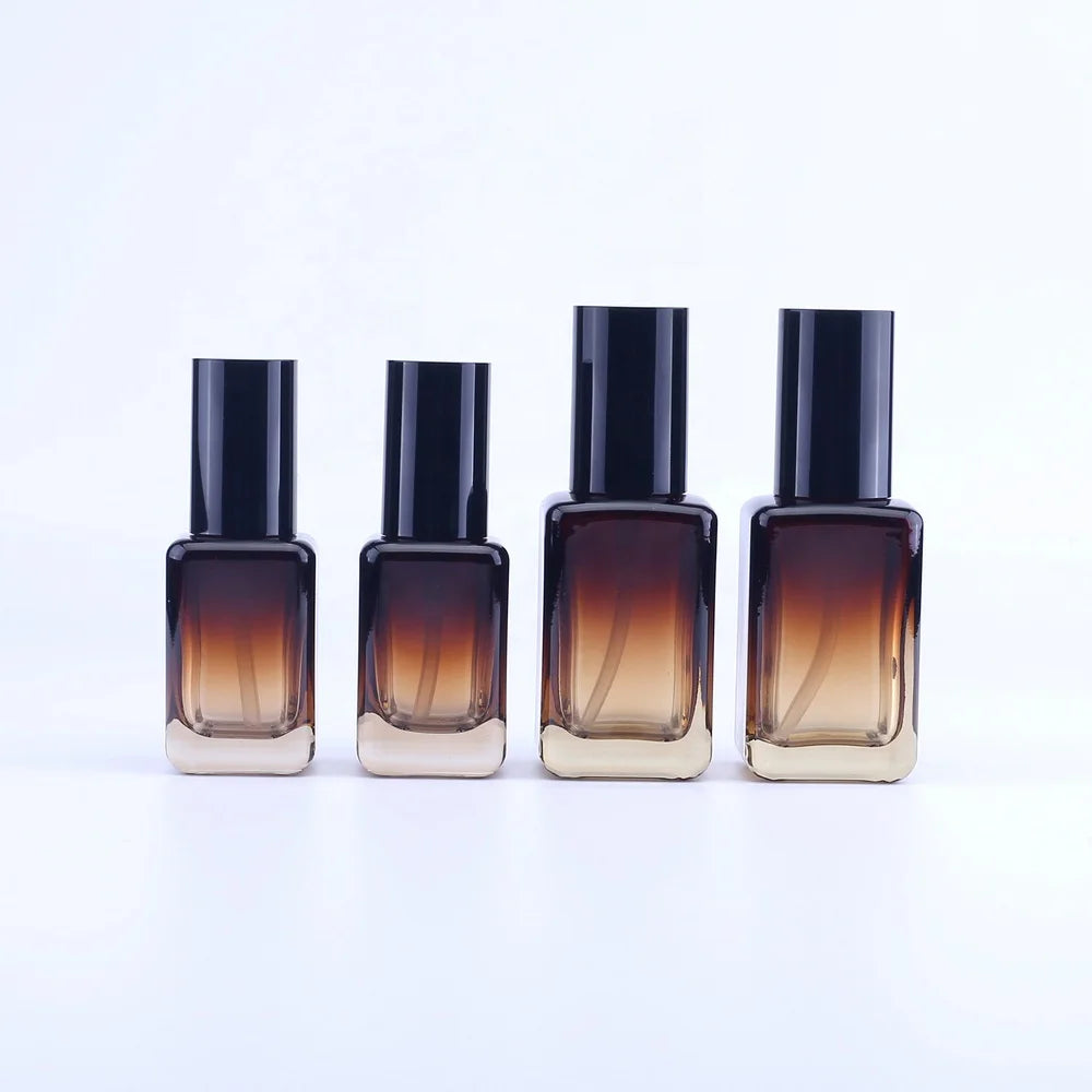 Brown Gradient Color 30ml 50ml  Rectangular Cosmetic Lotion Bottle 1oz Press Pump PUMP SPRAYER Perfume Glass Bottle