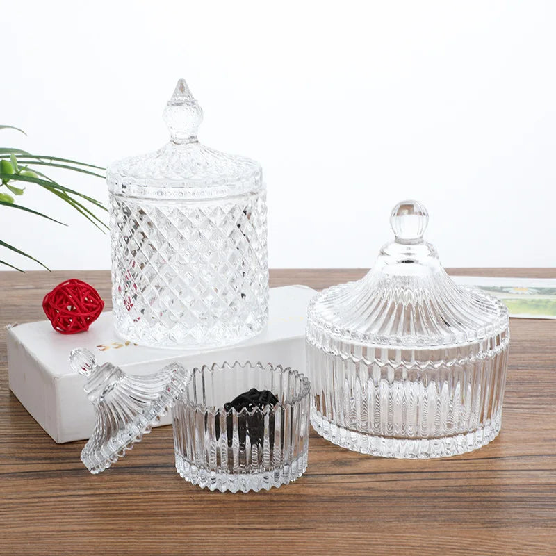 DIY Scented Candle Bottle Embossed Pattern Holder Amber Luxury Glass Candle Making Jars Embossed Candle Packaging With Lid