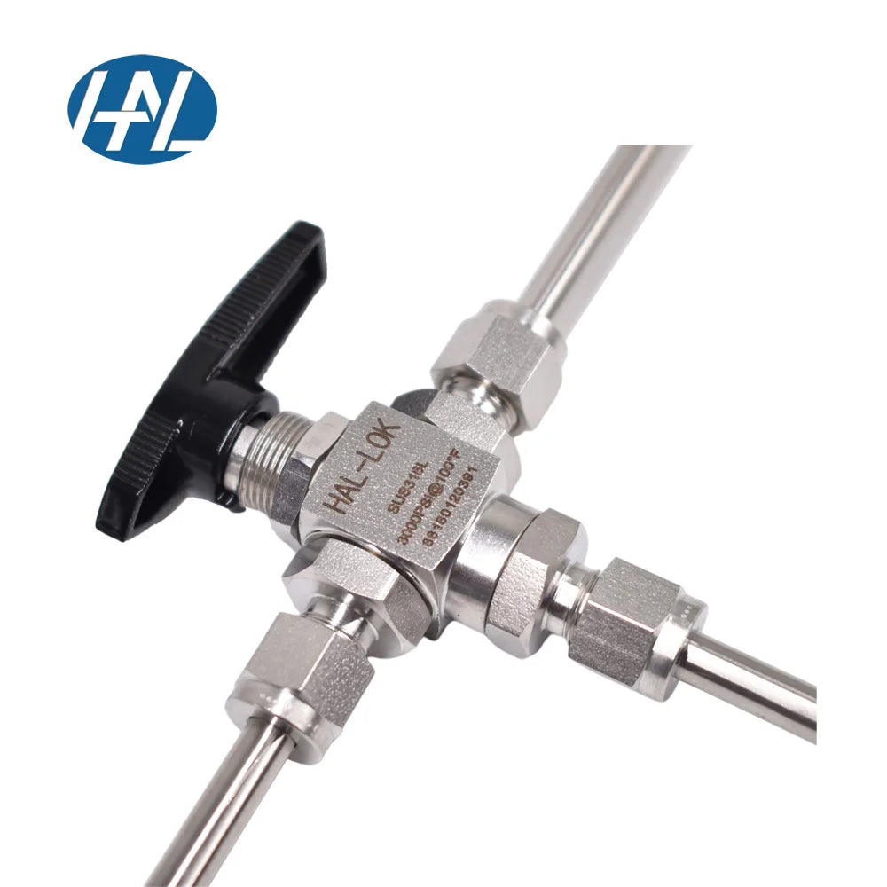 316 SS 3-Way Ferrule Ball Valve Manual Gas Instrument Panel Switch High Temperature Base