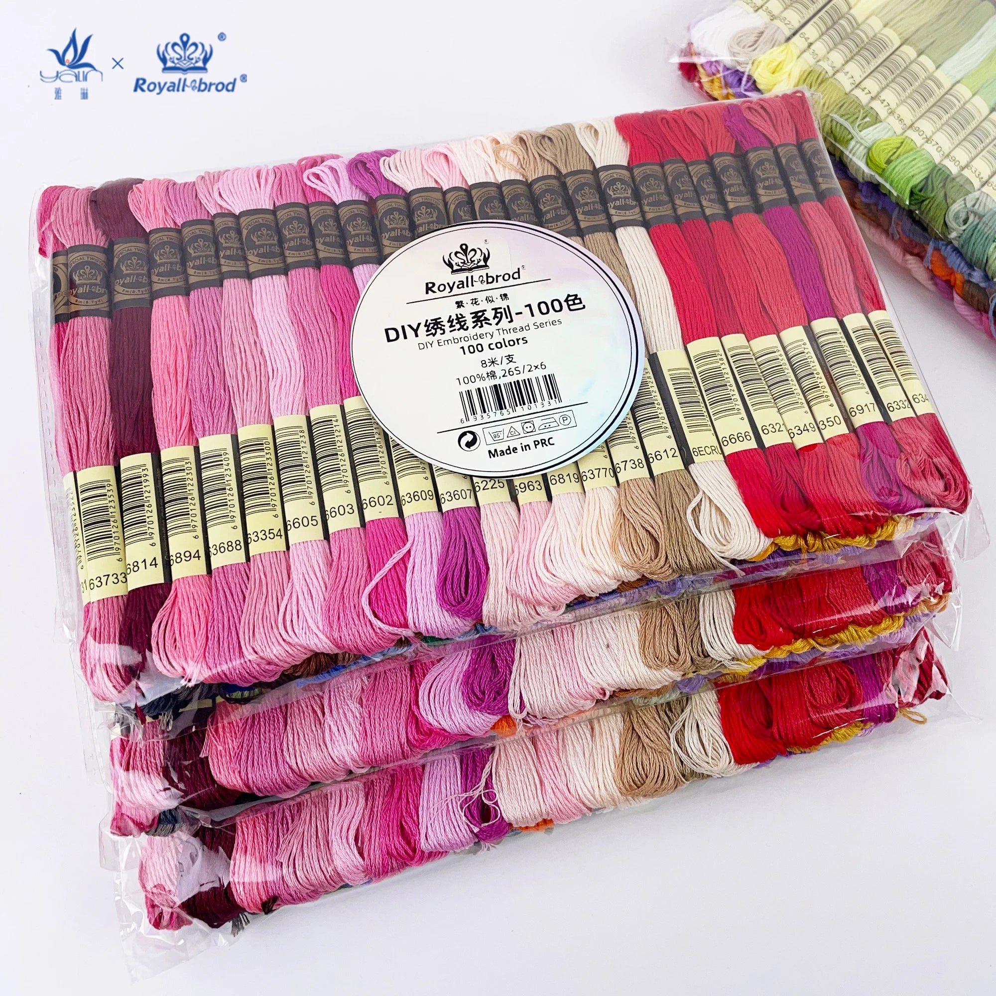 Egyptian Long Staple Cotton Embroidery Thread 100 Colors Single Dyed 26S/2*6 for Cross Stitch Crochet Sewing Knitting