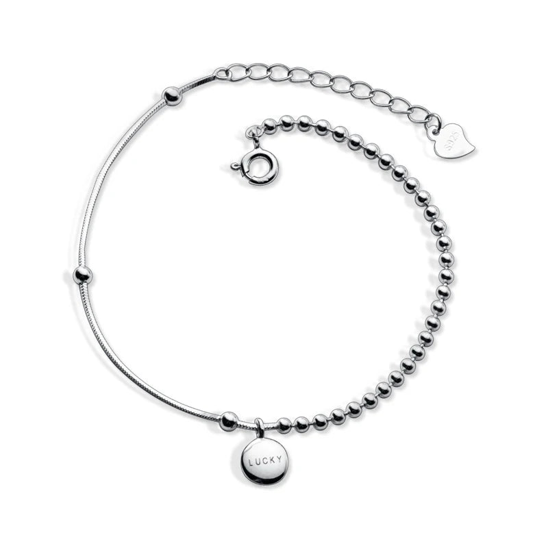 Fashion 925 Sterling Silver Love Lucky Bean Round Snake Bead Chain Charm Bracelets Rose Gold Color Woman Girl Party Xmas Gift