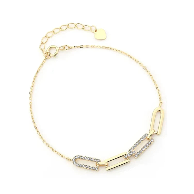 Damila Handmade 925 Sterling Silver Charms Bracelets Jewelry Gold Plated Zircon Paperclip Chain Bracelets Women