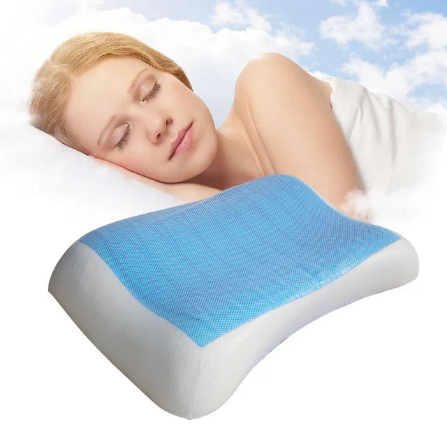 Cotton Memory Orthopedic Sleep Blue Cool Comfort Gel Bedding Square Hydro-Gel High Neck Pillow for Camping Optimal Comfort