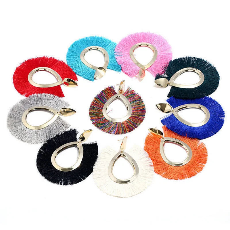 Western Fashion Retro Tassel Fringe Earrings Cheap Wholesale Metal Dangle Earrings Handmade Women Bohemian Beach Drop Earrings