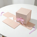 Square Pink Ribbon Magnetic Paper Cardboard Rigid Folding Gift Box Luxury Packaging for Sculpture