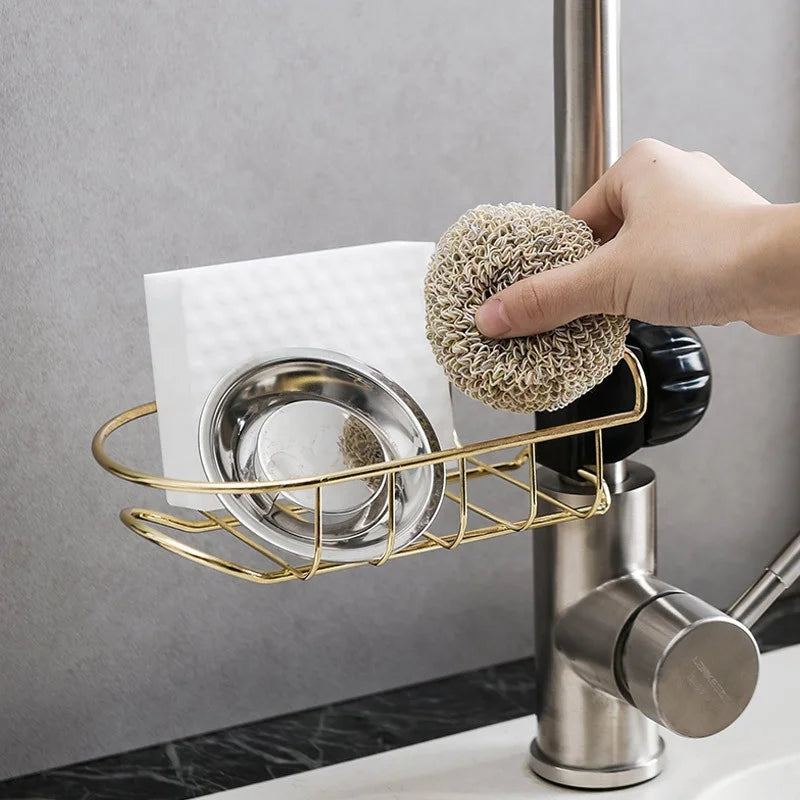 Metal Bolt Fixed Detachable Hanging Sink Organizer Sponge Drain Hanger 2-In-1 Modern Kitchen Storage Basket MegaBDM