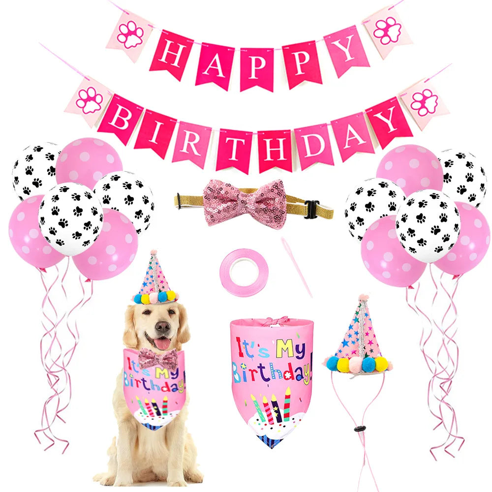 Wholesale Pets Dog Happy Birthday Banners Birthday Hats Bow Ties Balloons Birthday Party Decoration Sets