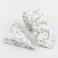 Men Suit Accessory Wedding Flower Print Skinny 6cm Width Cotton Necktie Floral Ties and Pocket Square Sets