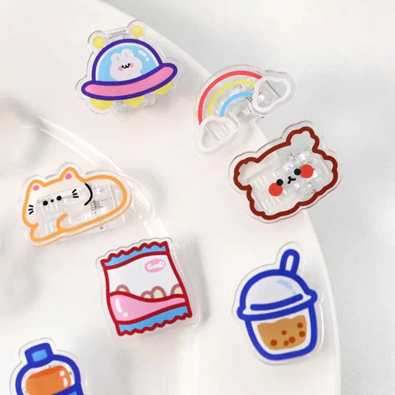 Cute Cartoon Food Animal Cat Clear Small Acrylic Clip Bookmark Binder Office Accessories Paper Clips School Supplies Stationery