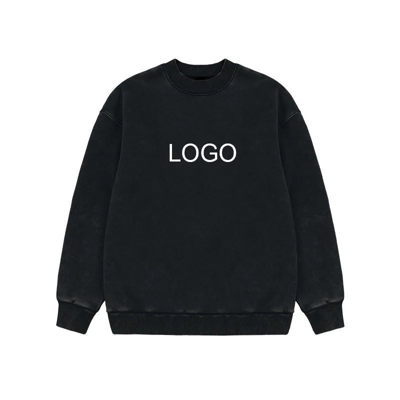 Blank  Black Vintage Crew Neck Wholesale Custom logo Oversized Crewneck Distressed Stone Acid Wash Sweatshirt for Printing