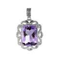 Noble Rhodium Plated Silver 925 Jewelry Natural Amethyst Pendant for Women Fine Pendants