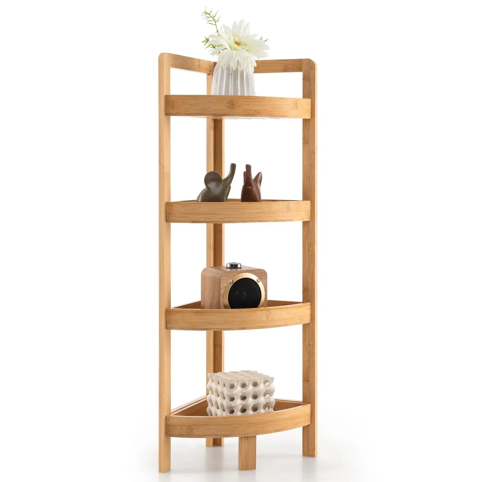 Bamboo Corner Storage Shelf Corner Shelf Bookshelf Standing Storage Rack Wooden Rack for Bathroom Living Room Display Shelf