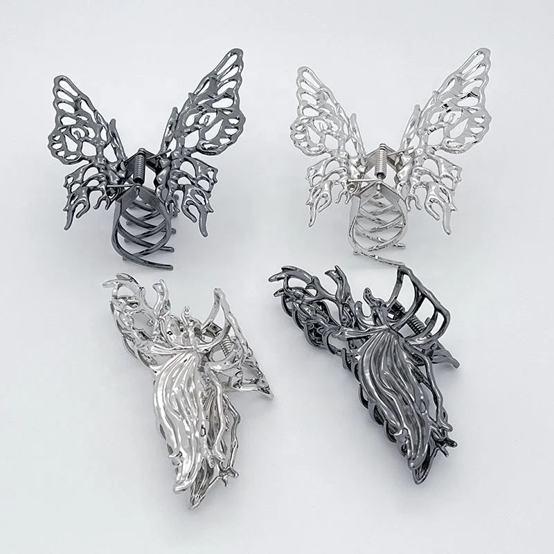 Large Strong Ponytail Holder Hair Clamps Vintage Retro Hollow butterfly Metal Hair Claw Clips for Women Girls