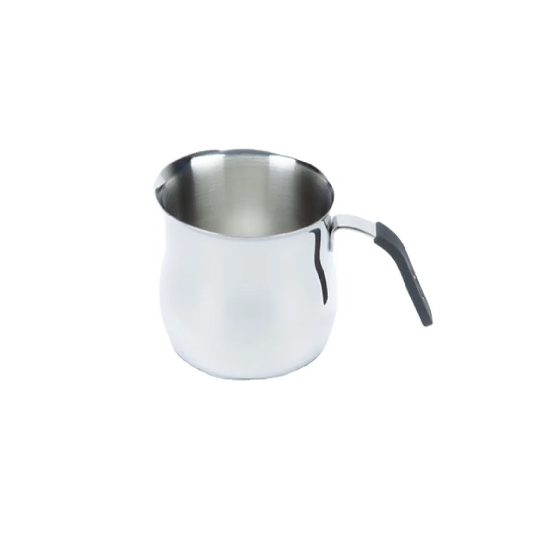 2025 Stainless Steel AISI 304 18/10 Ergonomic Handle Milk Jug Set 6 Cups Induction Warm Milk Eco-Friendly 3-Ply Base Silicone