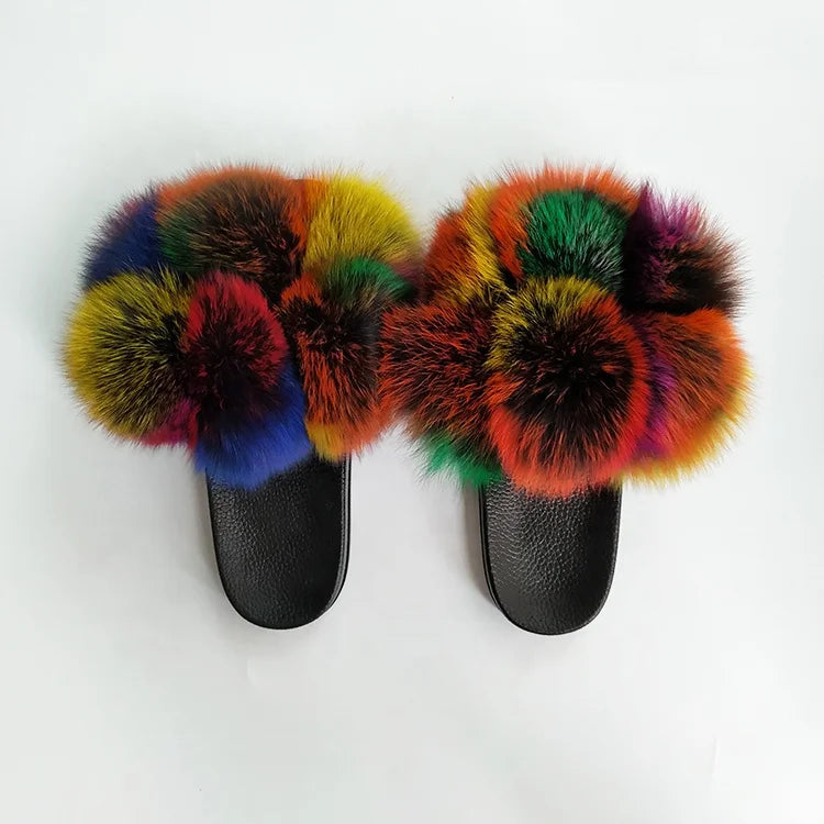 New Style Fur Comfortable Faux Fur Sandals Flip Flop Fur Furry Slides for Women