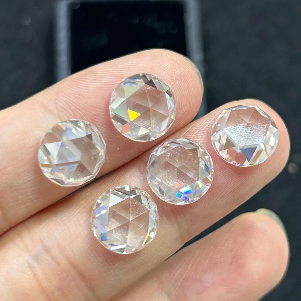 Wholesale Round 2.0-12mm Supper White Gra Moissanite Rough Diamond Price Flatback Rose Cut Moissanite