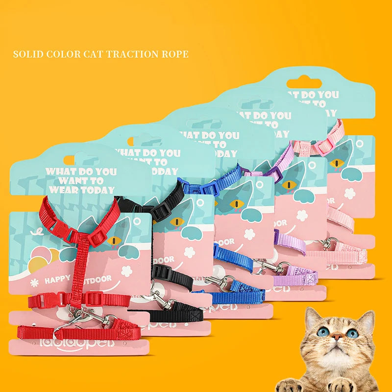Adjustable Solid Nylon Lovely Classical Cat Harness and Leash Set