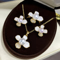 Elegant Women Wedding Blooming Flower Freshwater Pearl Pendant Earrings Necklace Sets Simple Real 18K Gold Plated Bridal Pearl J