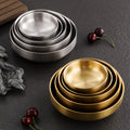 Japanese Style Commercial Double Layer Stainless Steel Round Plates Restaurant Sushi Bowl Dipping Serving Sauce Dish