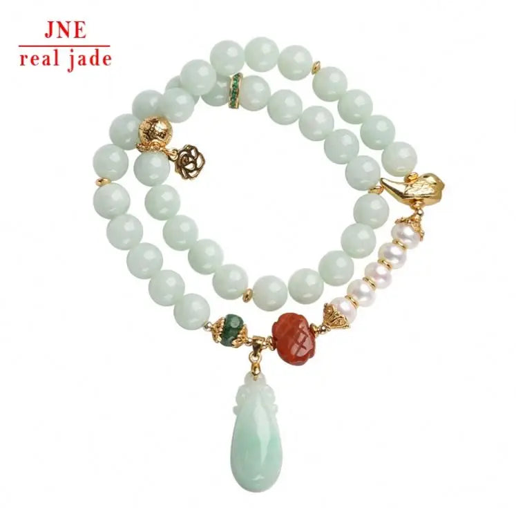 Natural Double-Layer Jade Bracelet With Bird Ruyi Pendant Jade Pearl Splicing Chinese Knot Nanhong Agate Bracelet