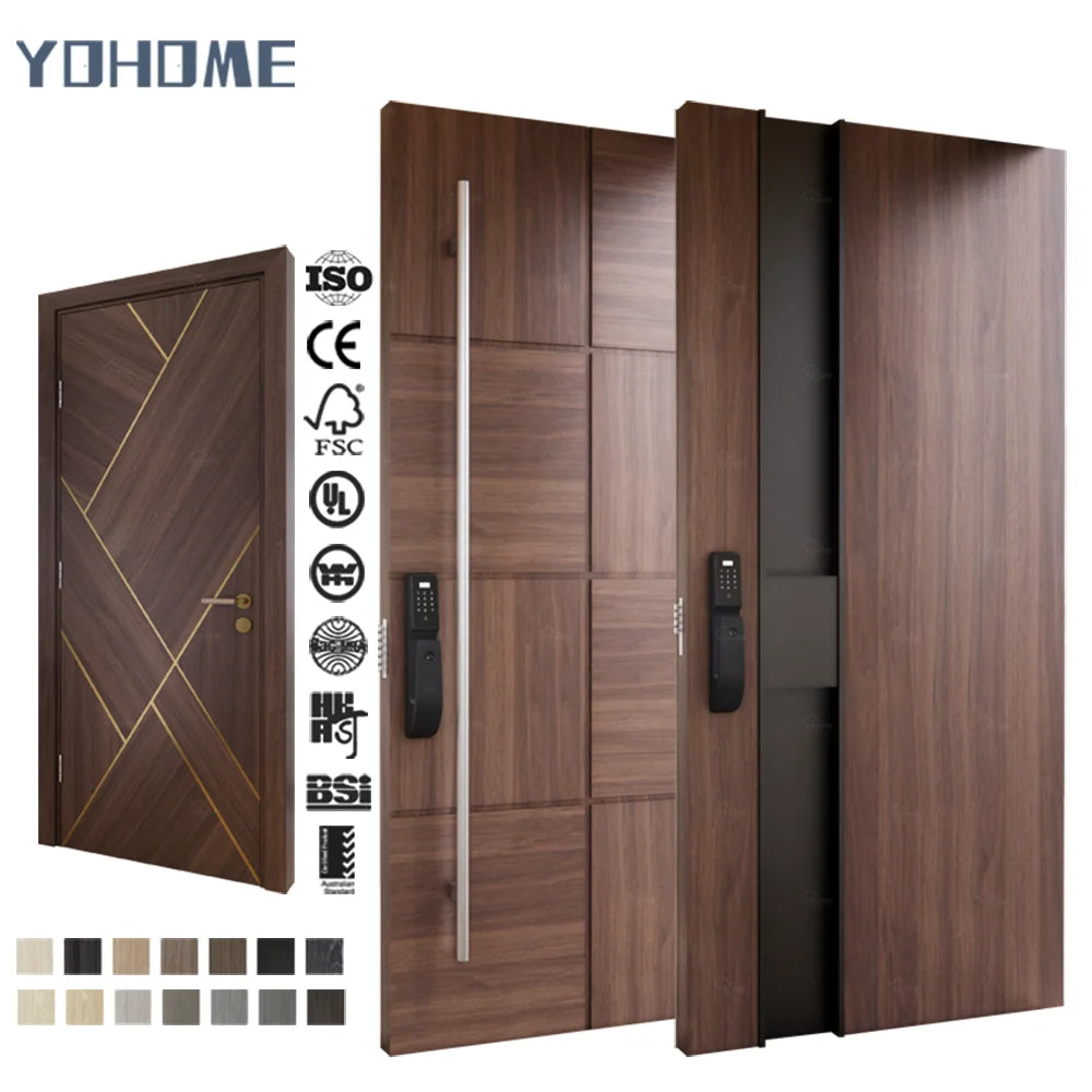 American Style Luxury Villa Wood Entry Outdoor Door House Wooden External Smart Exterior Doors for Home