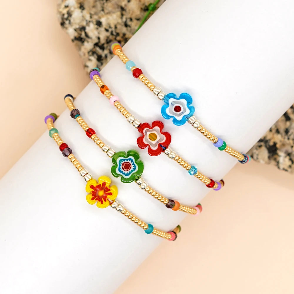 Go2boho Bohemia Handmade Mixed Color Flower Adjustable Hand String Bohemia Wholesale Latest Fashion Jewelry Woman Bracelet