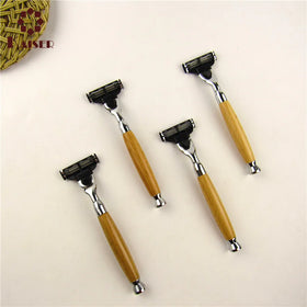 Natural Handle Bamboo Razor With Changeable 6 Blades Refill for Bio Shave