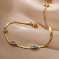 Vintage Gold Plated Blue Devil Eye Herringbone Chain Bracelets Snake Bone Chain Evil Eyes Stainless Steel Bracelet for Girl