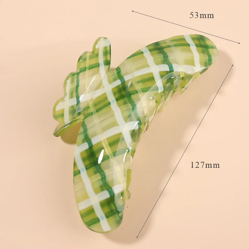 Mi Dairy Acrylic 13cm Fashion Funky Design Green Lattice Hair Claw Cilp Accessories for Thick Hair 222335