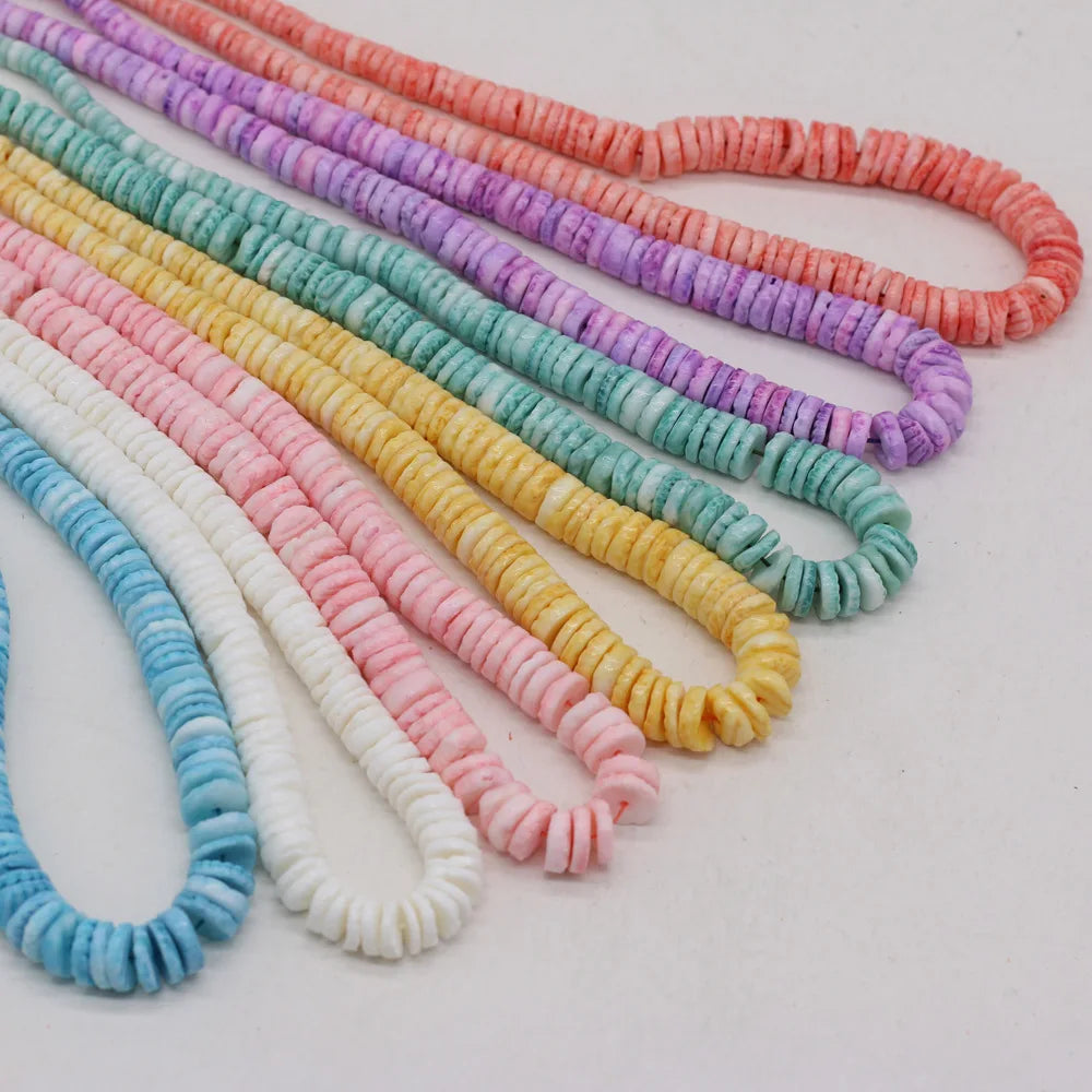 38CM Spacer Beads Pink Purple Blue Colors Dyed Shell Beads Mother of Pearl Disc Beads for DIY Jewelry Making 6mm 8mm 10mm
