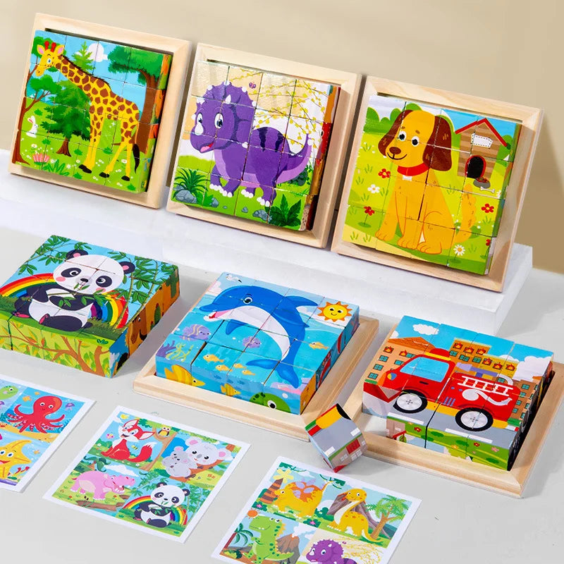 Design of 6 Themes Wooden 6 Sides 3D Puzzle Early Childhood Early  Education Toys Kids Wooden Puzzle