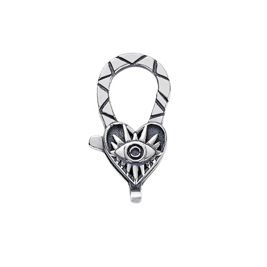 Oxidized Sterling Silver Heart Eye Lobster Clasp 925 Charm Lock for Men Women Bracelet & Necklace Jewelry Findings