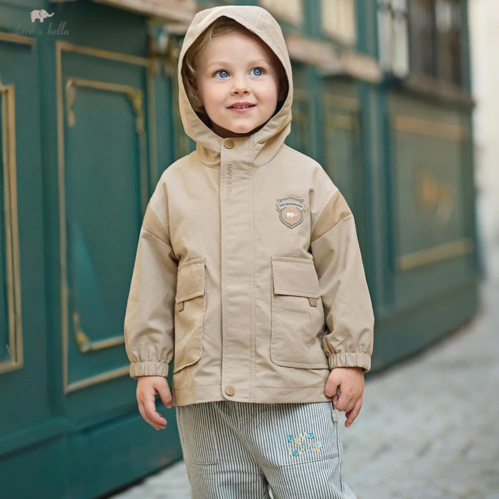 DB1260767 DAVE BELLA Children Boys Top Spring Fashion Outdoor Spring With Hoodie Long Sleeve Coat
