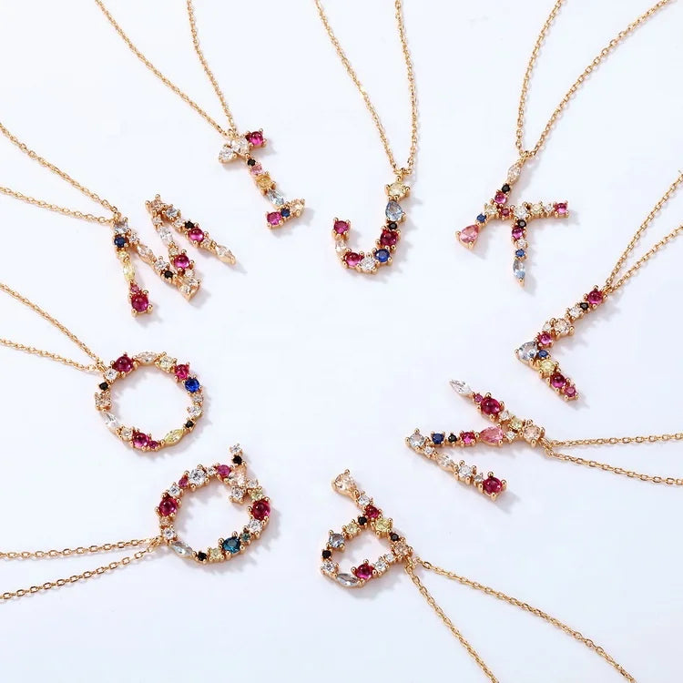 European and American Style rainbow 26 English Alphabet Necklace S925 Sterling Silver Color Zircon Ladies Clavicle Necklace