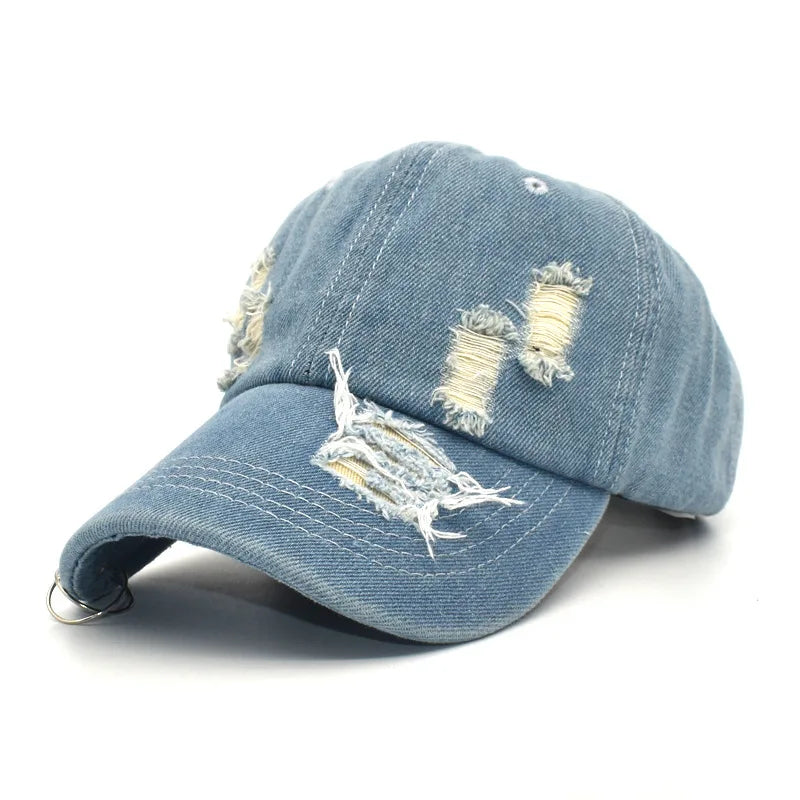 2025 Spring New Women's Sporty Korean Style Sun Hat Ins Duckbill Baseball Cap with Leopard Dot Pattern Denim Iron Ring Hat