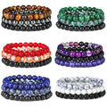 G1278 3Pcs/Set Tiger Eye Rose Quartz Turquoise Amethysts Bracelets for Women Men Jewelry 8mm Stone Bracelet Set