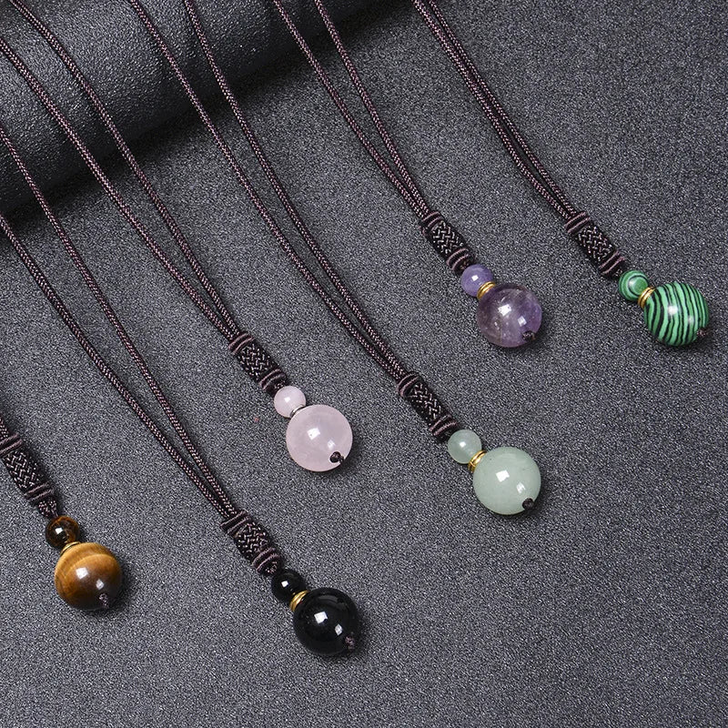 8MM 16MM Natural Tiger Eye Necklace Malachite Agate Crystal Pendant Stone Necklace Rope Hand Braided Necklace for Women Unisex