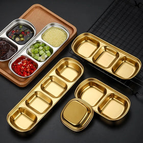 Customized Logo Soy Sauce Seasoning Plate Stainless Steel Dip Dishes 1/2/3/4 Compartments Seasoning Dish