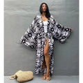 Rayon Black and White Printed Holiday Sunscreen Cardigan Bikini Cover up Beach Cover up