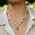 2Pcs/Set Bohemian Stacked Colorful Seed Bead Sunflower Pendant Necklace for Men Trendy Street Choker Accessories Fashion Jewelry