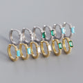 NEW 925 Sterling Silver Simple Rectangle CZ Diamond Round Hoop Earring with 18k Gold Plated for Women