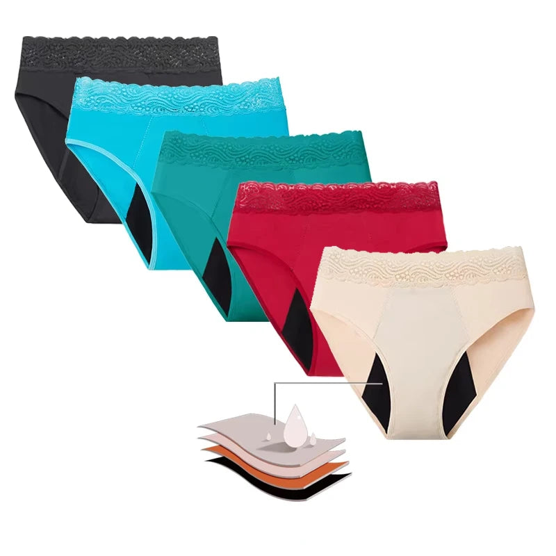 Cotton Lace High Waist 4 Layers Menstrual Period Panties for Women Female Physiological Eco-Friendly Underwears