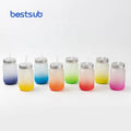 BestSub Wholesale 15oz Heat Transfer Glass Cup With Lid Straw Gradient Frosted Glass Water Bottles Sublimation  Blanks Mason Jar