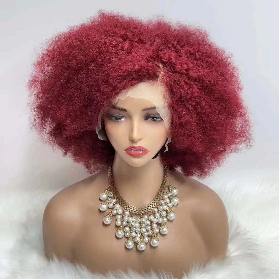 Factory Vendor 100% Human Hair Afro Wave Pixie Wig Hot Selling Natural Black Afro Kinky 13x4 Lace Full Frontal Bob Wig