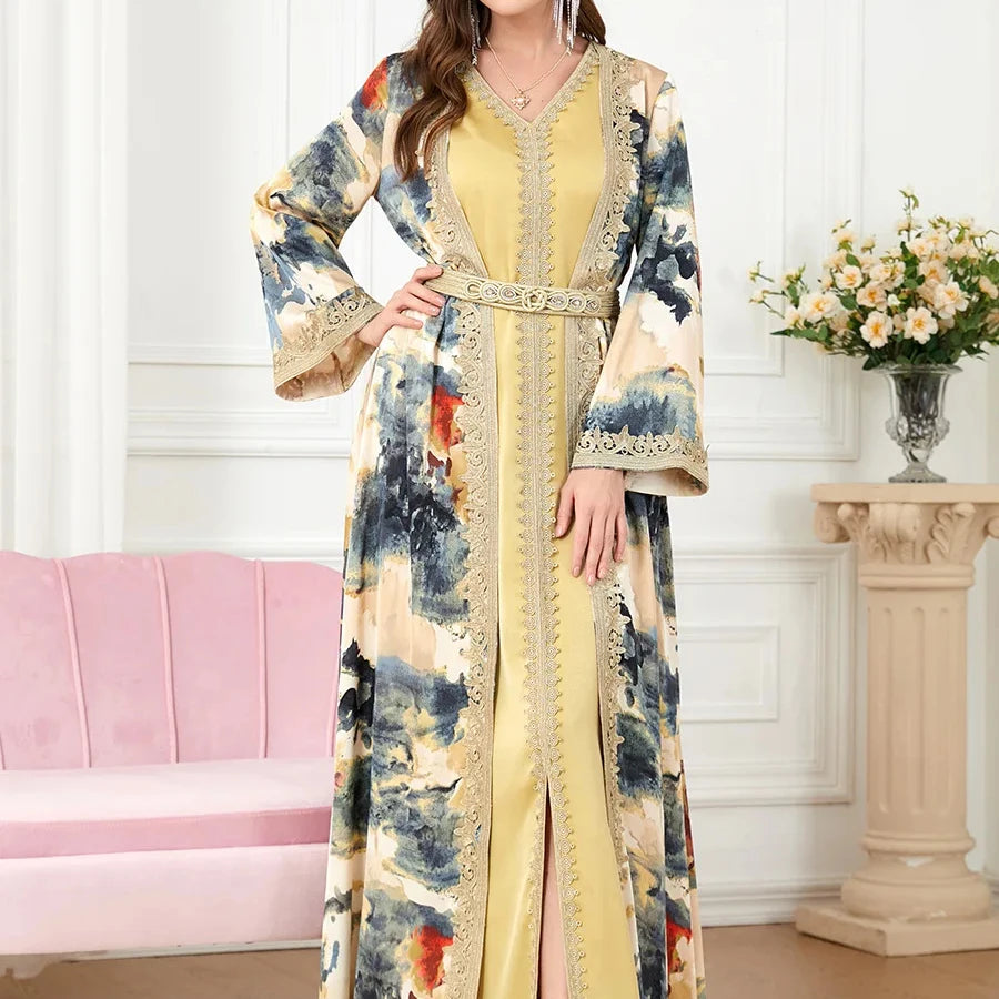 Top Seller Latest Dubai Turkey New Design Muslim Two Piece Dress Muslim Clothing Modest Dress Dubai Abaya Women Dress