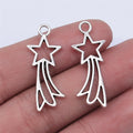 Shooting Star Comet Charm 30x12mm Hollow Openwork Antique Silver Zinc Alloy for Nativity Ornament Crafts MegaBDM