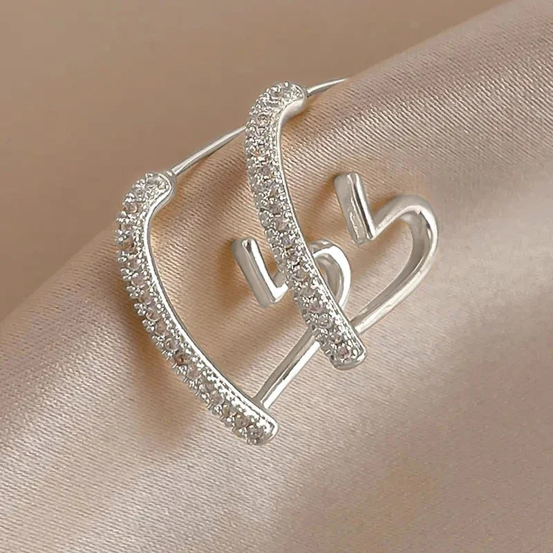 CAOSHI OEM Custom Heart Hollow Design Sparkling Zircon Silver/Gold Plated Earrings for Women Wedding Engagement CZ Stud Earrings